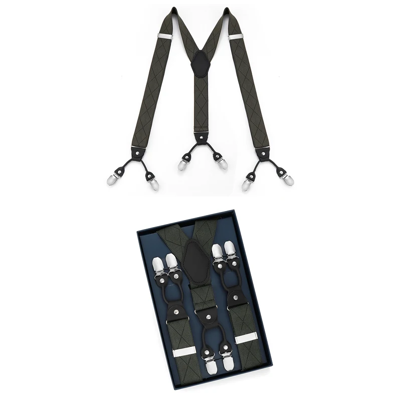 بنطال بدلة واسع الساق على الطراز الفرنسي الراقي للرجال مع ستة مشابك وحمالات جلدية غير قابلة للانزلاق