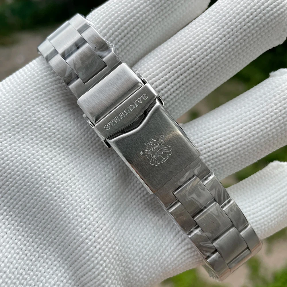 STEELDIVE Bracelet for SD1954V 20MM Stainless Steel Fully Brushed Signed Buckle Folding Clasp Replacement Strap Watchband