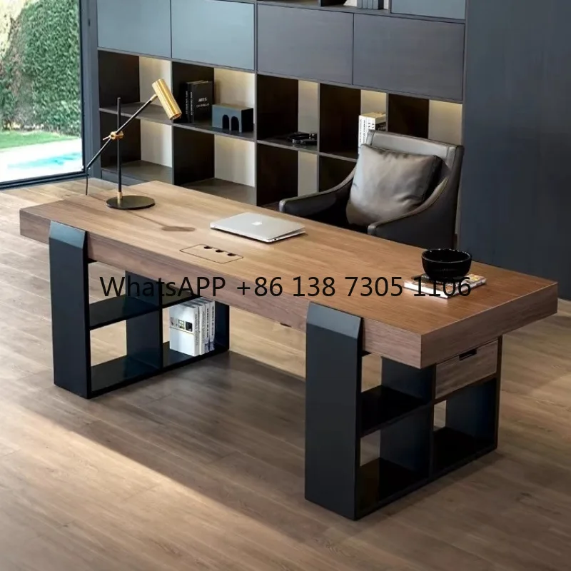 

Solid wood Italian light luxury minimalist double office desk computer desk desktop desk modern simplicity