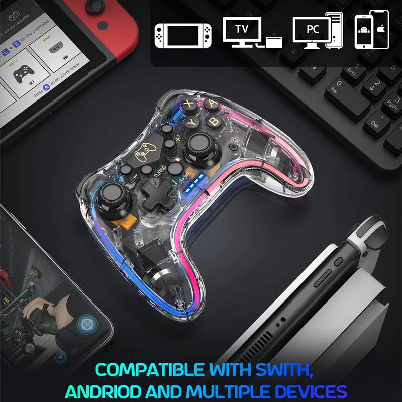 Gra wideo Gamepad RGB bezprzewodowy Pro kontroler kompatybilny z Nintendo Switch/Switch Lite/Switch ored/Android/IOS/Windows PC/Mobile