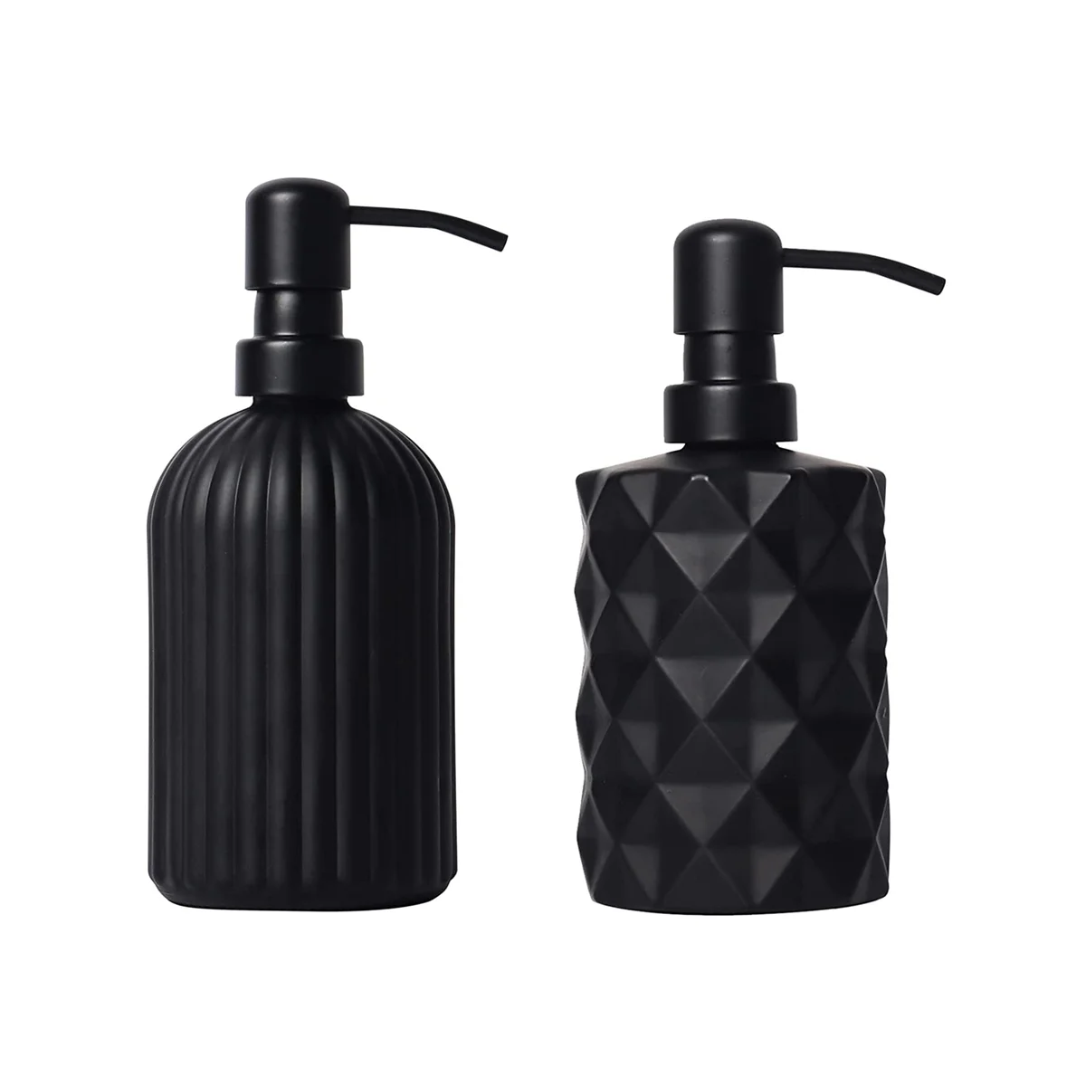 2 Pcs Matte Black Soap Dispenser, 13.5 Oz / 11 Oz Glass Hand Soap Dispenser Set for Bathroom and Kitchen, Soap Dispenser