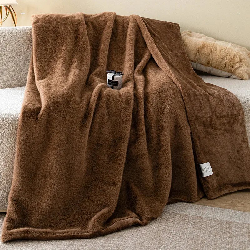 High-End Faux Fox Fur Plush Blanket Warm Ultra Soft Nap Blankets for Office Sofa Travel Thick Solid Shawl Cushion for Single