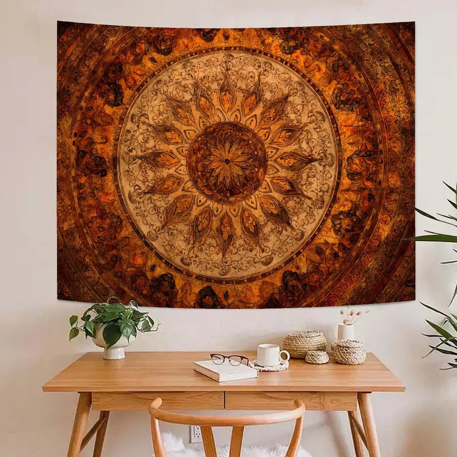 Bedroom Living Room Dorm Retro Orange Brown Mandala Wall Hanging Bohemian Sun Tapestry Boho Home Decoration