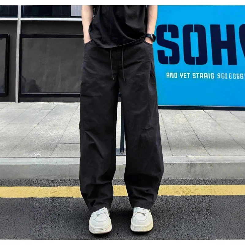 Korean Retro Men's Casual Straight Leg Cargo Pants 2026 Spring Autumn Japan Harajuku Loose Wide Leg Pants for Men Streetwear