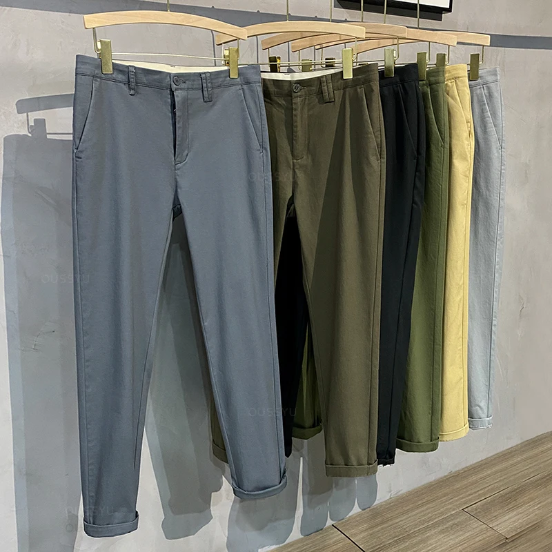 Marken kleidung 98% Baumwolle einfarbig Freizeit hose Männer Business Mode bequeme Stretch klassische gerade Hose männlich 6 Farbe