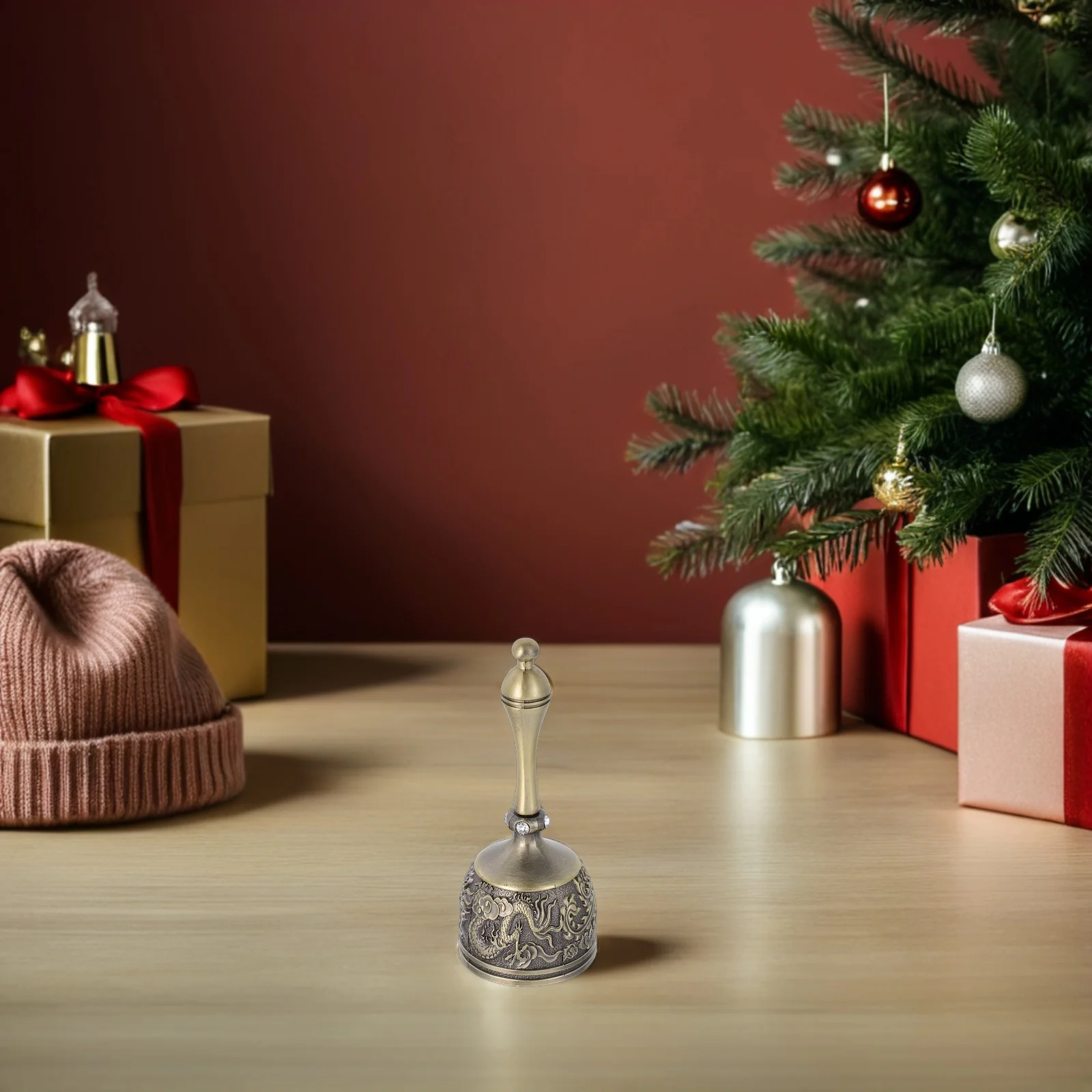 

Vintage Metal Hand Bell European Style Zinc Alloy Brass Service Call Bell Chinese Dragon Phoenix Design for Wedding Dinner