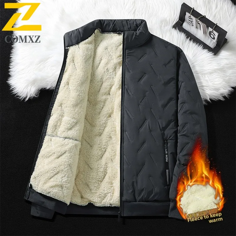 Men's Parka Coat Winter Warm Fleece Lined Stand Collar Business Casual Light Luxury Padding Coat Outdoor Travel Ski Bread Jacket