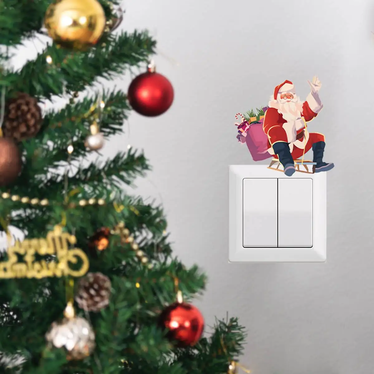 1Pc Christmas Light Switch Sticker, Santa Claus Stickers Christmas Decorations for Home 2024 Gifts Navidad Noel New Year 2025