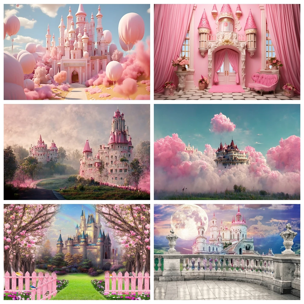 

Fairy Tale Castle Backdrop Flower Floral Castle Palace Princess Girls Baby Shower Birthday Party Photography Background Decor