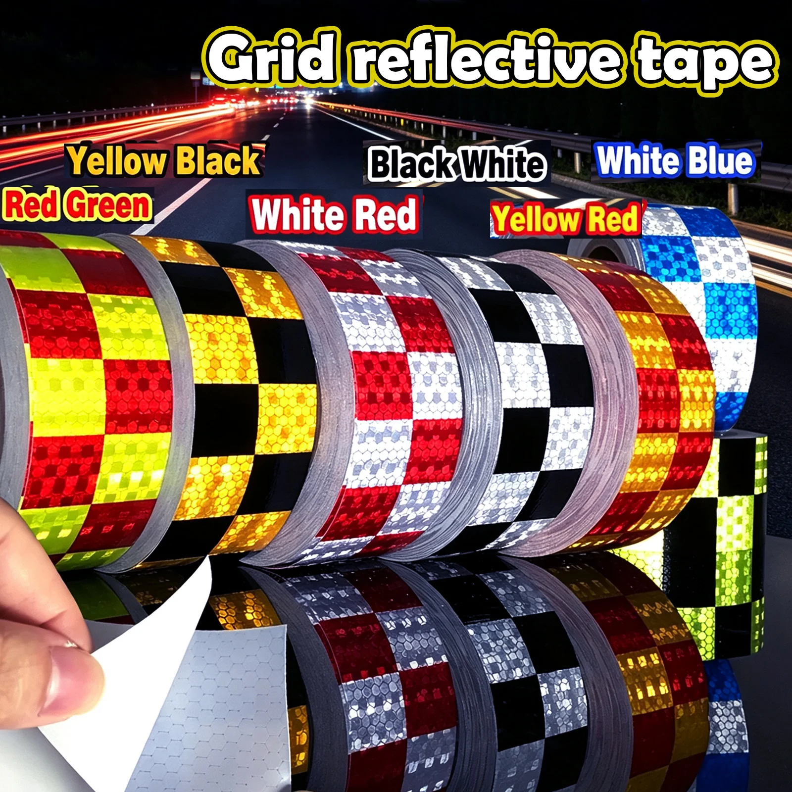 Six Color Grid Reflective Tape Anti Fading Strong Adhesive Safety Warning Reflective Tape suitable for trailers/trucks/bicycles