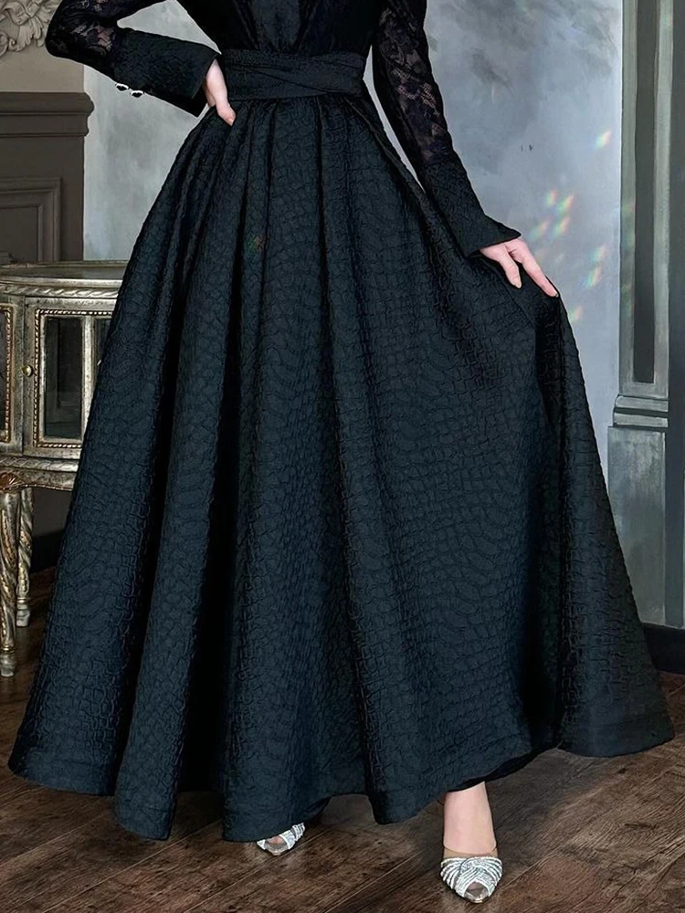 Femmes dentelle broderie fleur élégante robe longue revers pure manches longues blanc printemps automne Chic avec ceinture robes longues Vestido