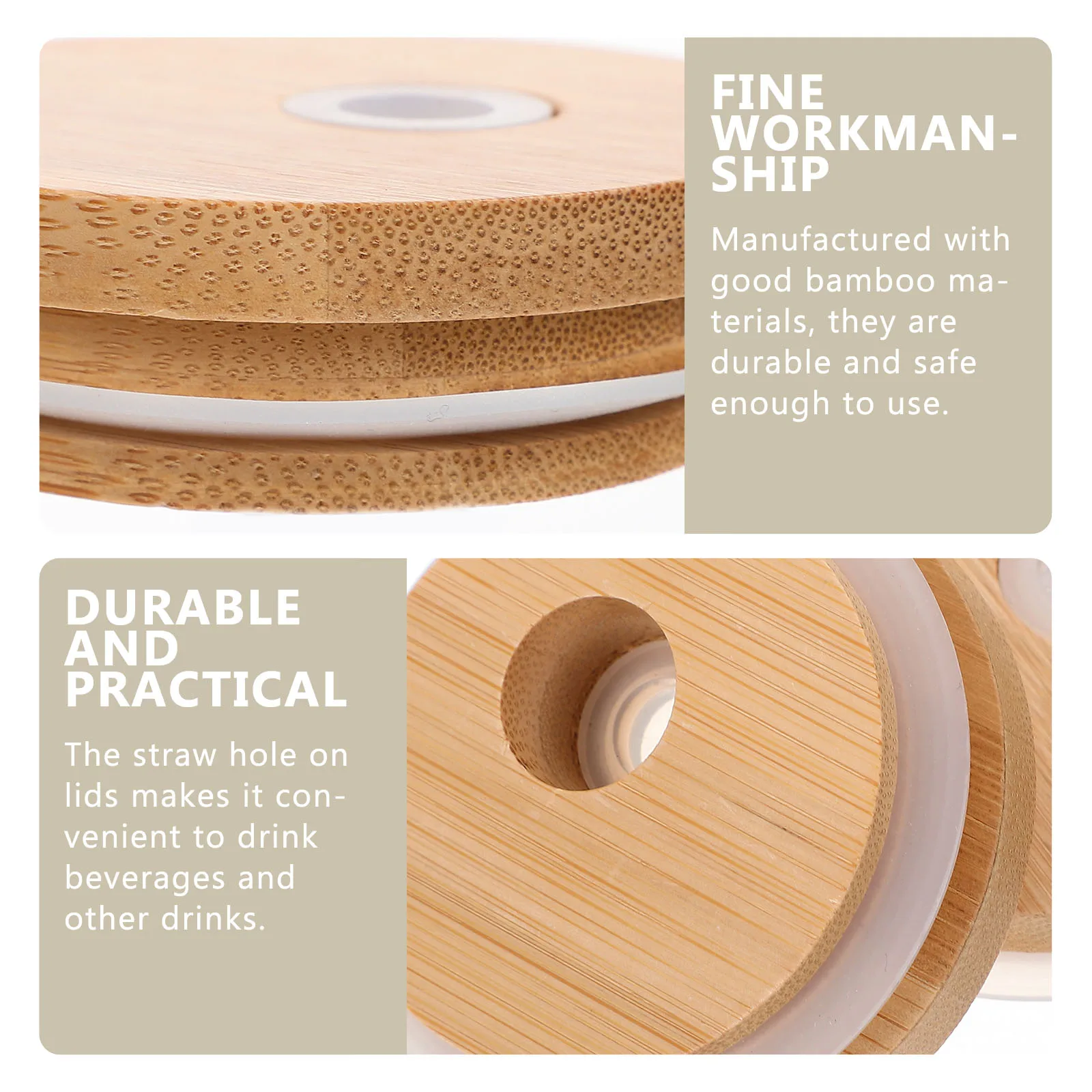 

4pcs Mason Jar Lids Bamboo Wide Mouth Seals Reusable Bottle Caps Glass Jars Storage lids for mason jars practical jar lids