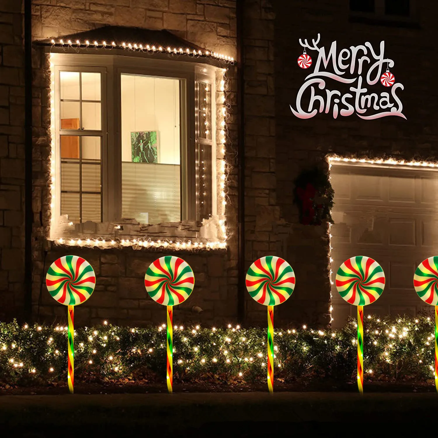 5pcs Christmas Lights Garden Lawn Lights Lollipops Solar Powered Christmas Decorations Outdoor Waterproof Stake Lights 808