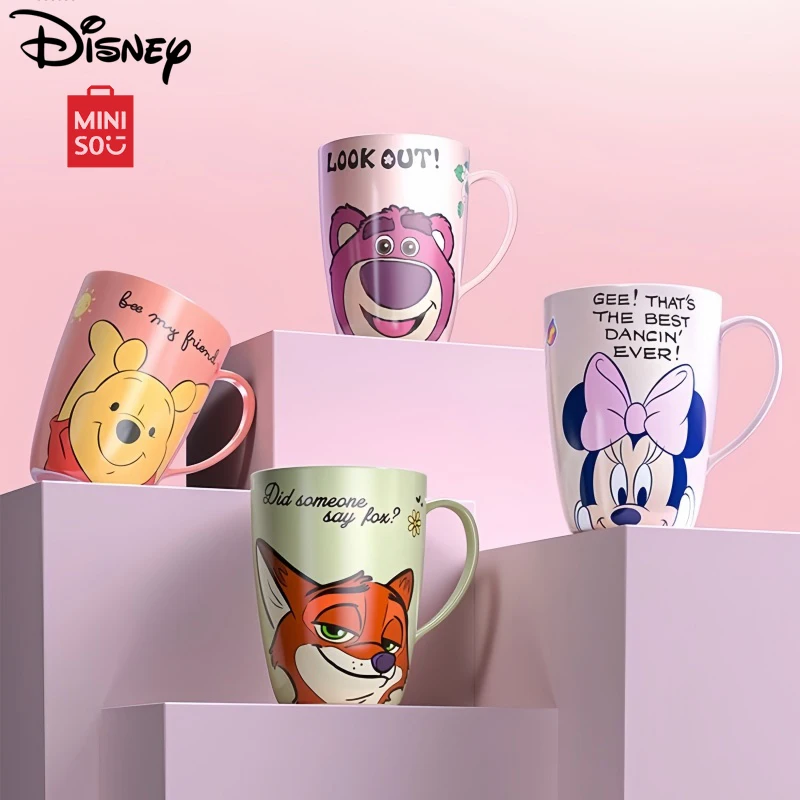 Miniso Disney Lotso 530ML Ceramic Mug Cute Kawaii Pooh Coffee Cup Cartoon Printing Minnie Breakfast Cup Give Gifts To Children