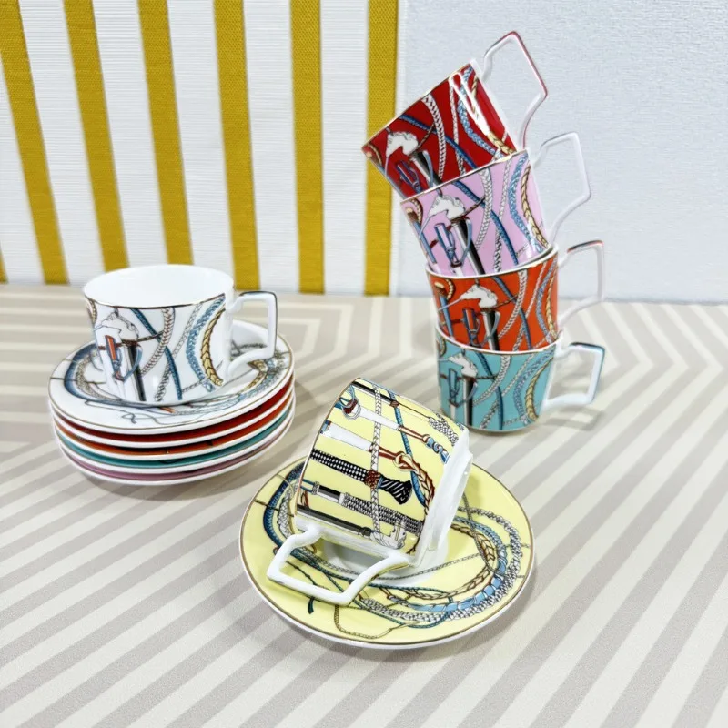 

Premium Espresso Cup Saucer Set Creative 6 Colors Afternoon Tea Cup 120ml Small Coffee Mug