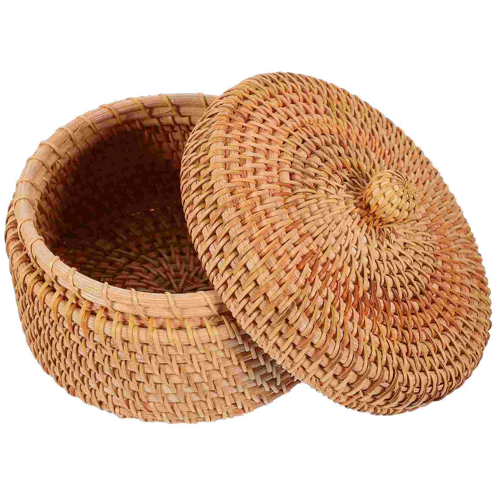 Handmade Storage Box Rattan Basket Picnic with Lid Snack Seagrass Baskets Organizer Woven Wicker