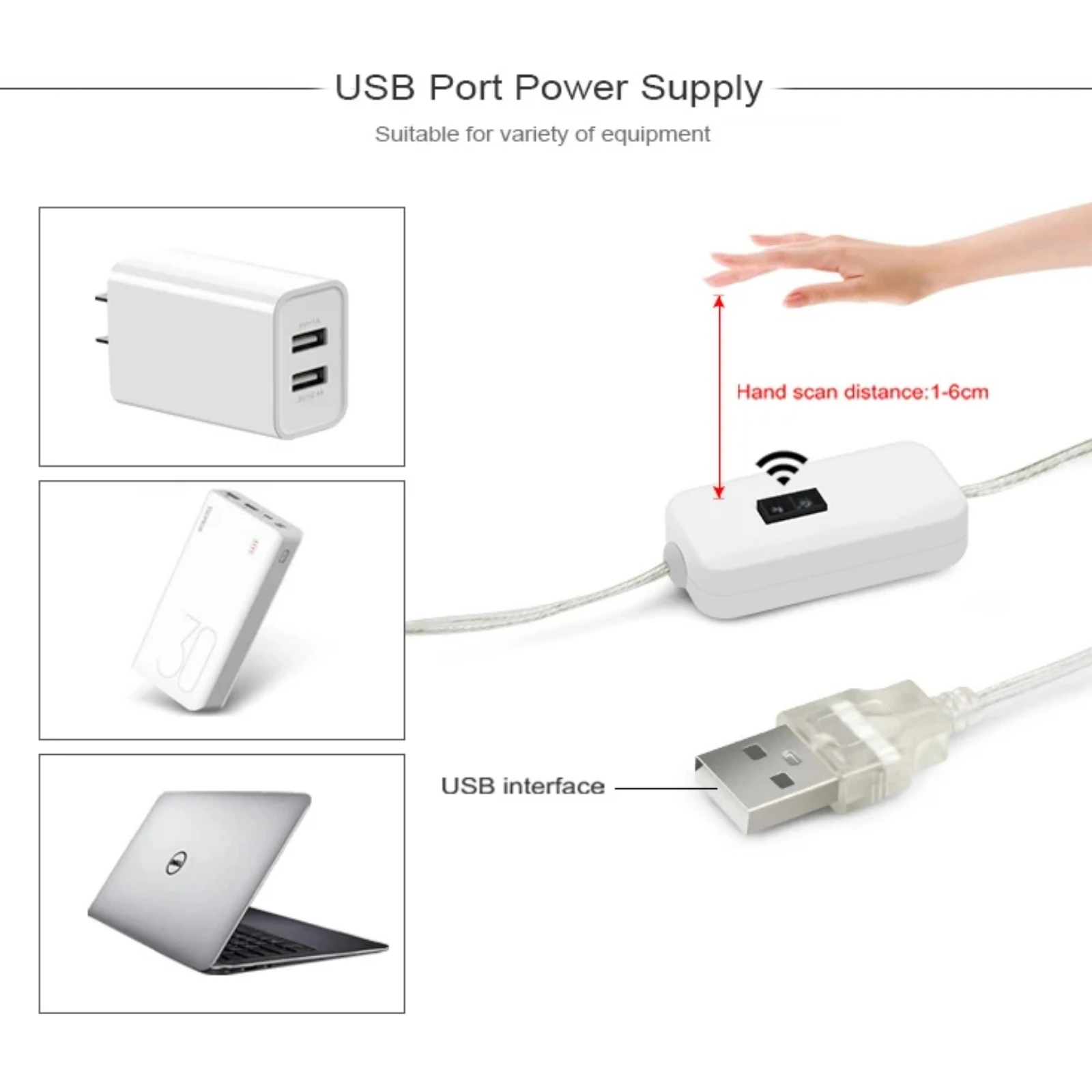 USB Dimmable LED Strip com interruptor, SMD 2835, sensor flexível, fita fita, luz de fundo para quarto, gabinete, iluminação de TV, 60LEDs por m, 5V