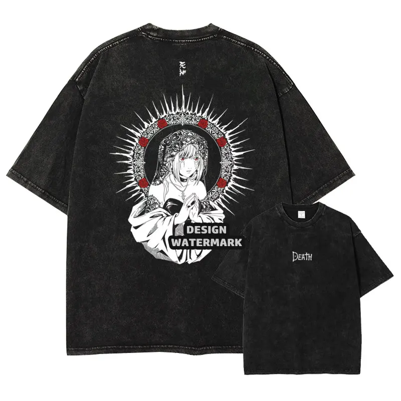 

Футболка Anime Misa Oversized Vintage Washed D-Death N-Note Футболки Manga Retro Lawliet L Футболка Ryuk Tops Tees Man 100% хлопок