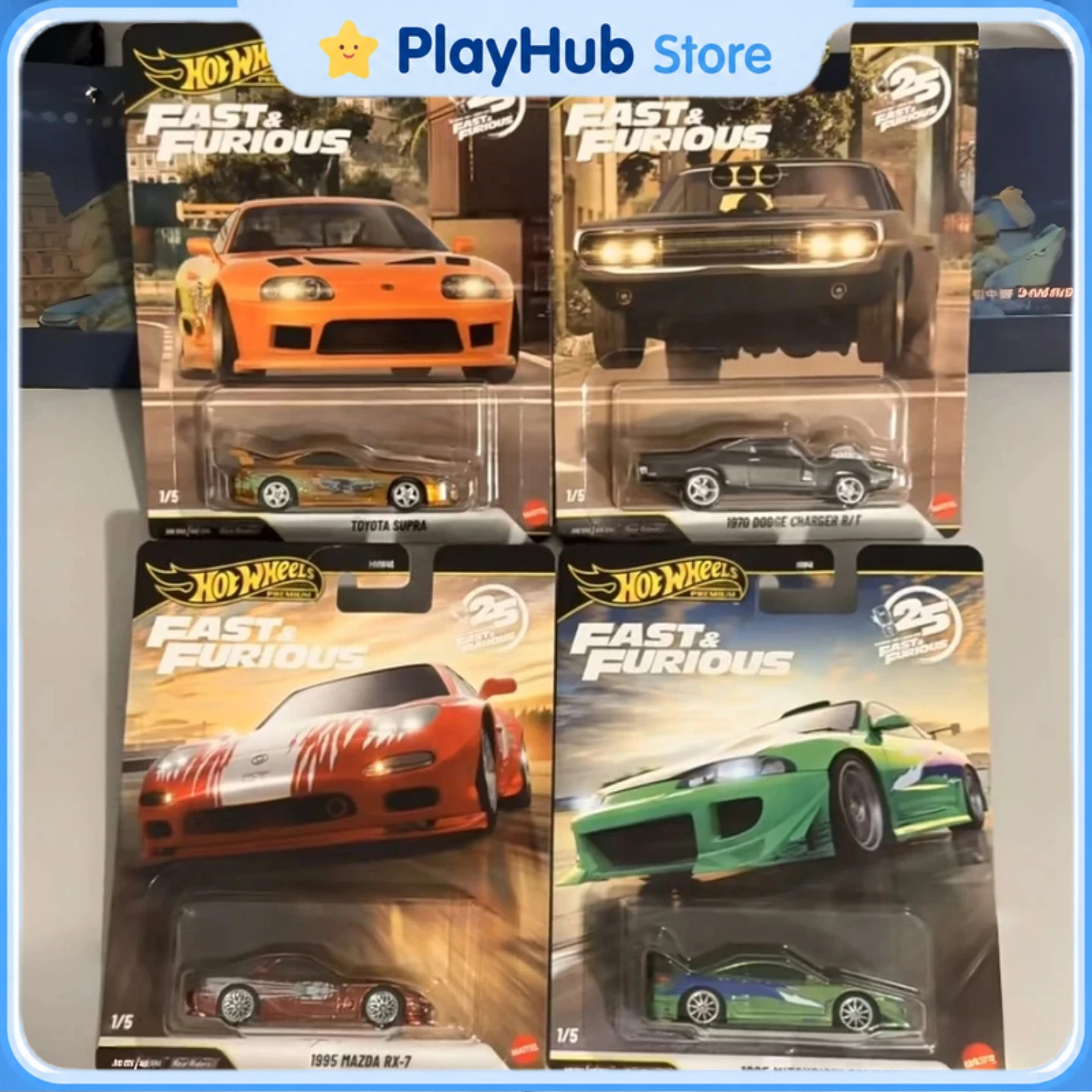 Hot Wheels Diecast Model Car 25th Anniversary Fast & Furious Super Treasure Hunt Paint Car Metal Base Rubber Tires Realistic Toy