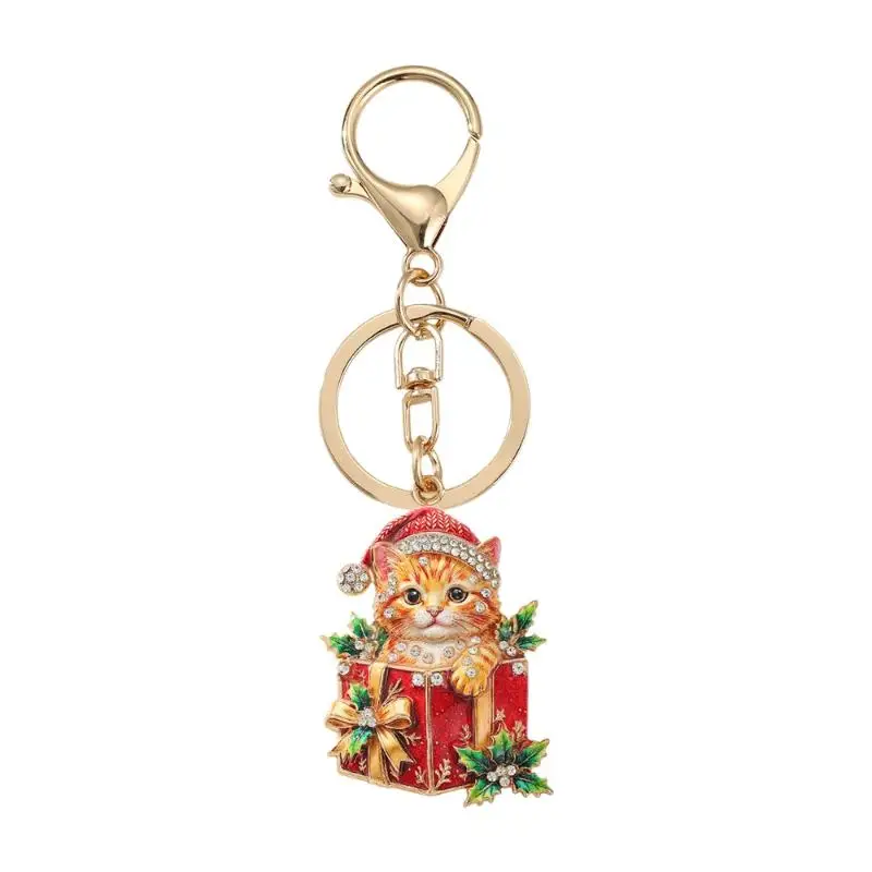 Niedlicher Weihnachtsgeschenk-Box-Katzen-Schlüsselanhänger für Damen und Herren, zweifarbiger Neujahrs-Schlüsselanhänger, modischer Schmuck, Geschenkidee – Detail 7