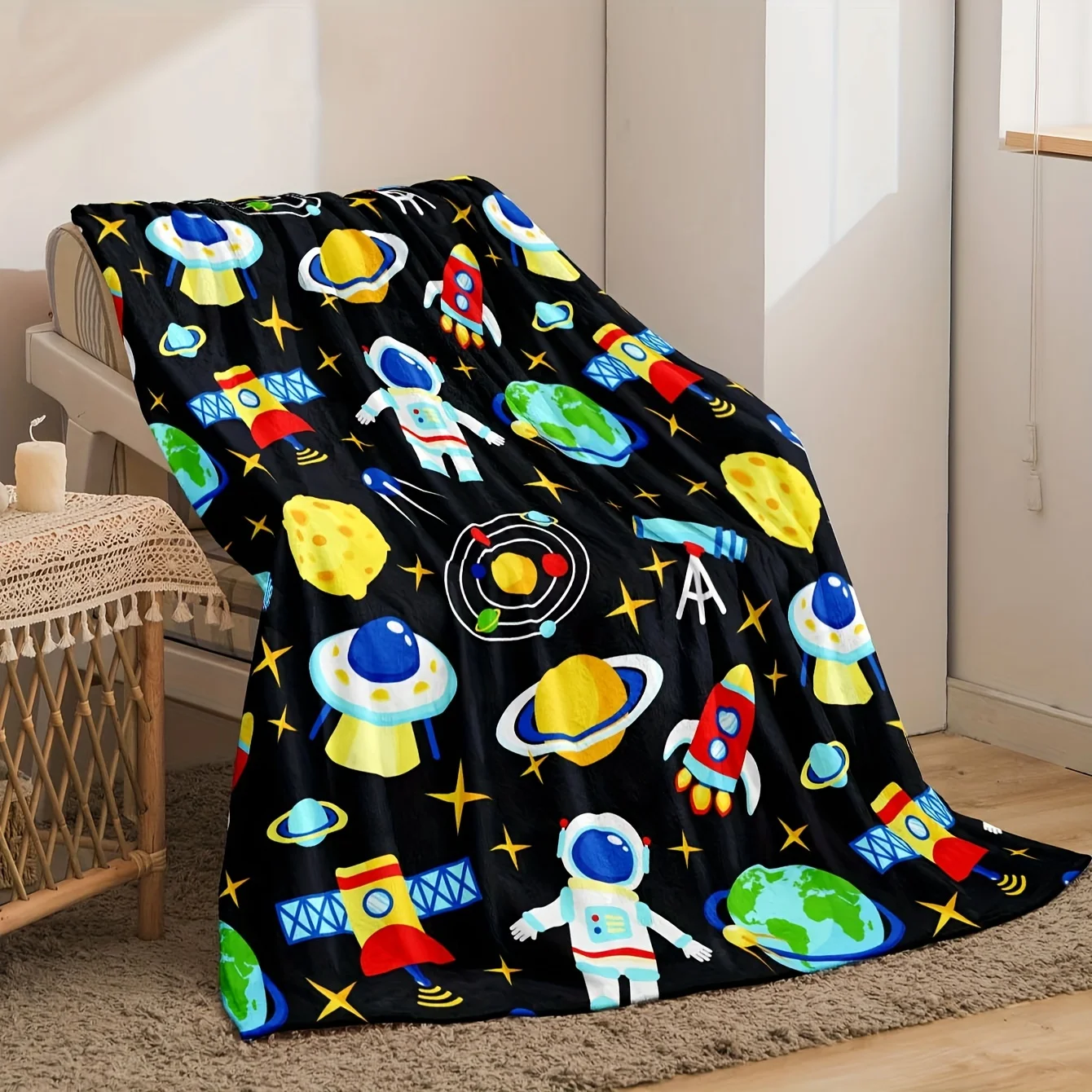 Ultra-Soft Astronaut & Outer Space Flannel Throw Blanket - Warm, Skin-Friendly, Anti-Pill for Couch,, Office, Travel - Perfect G