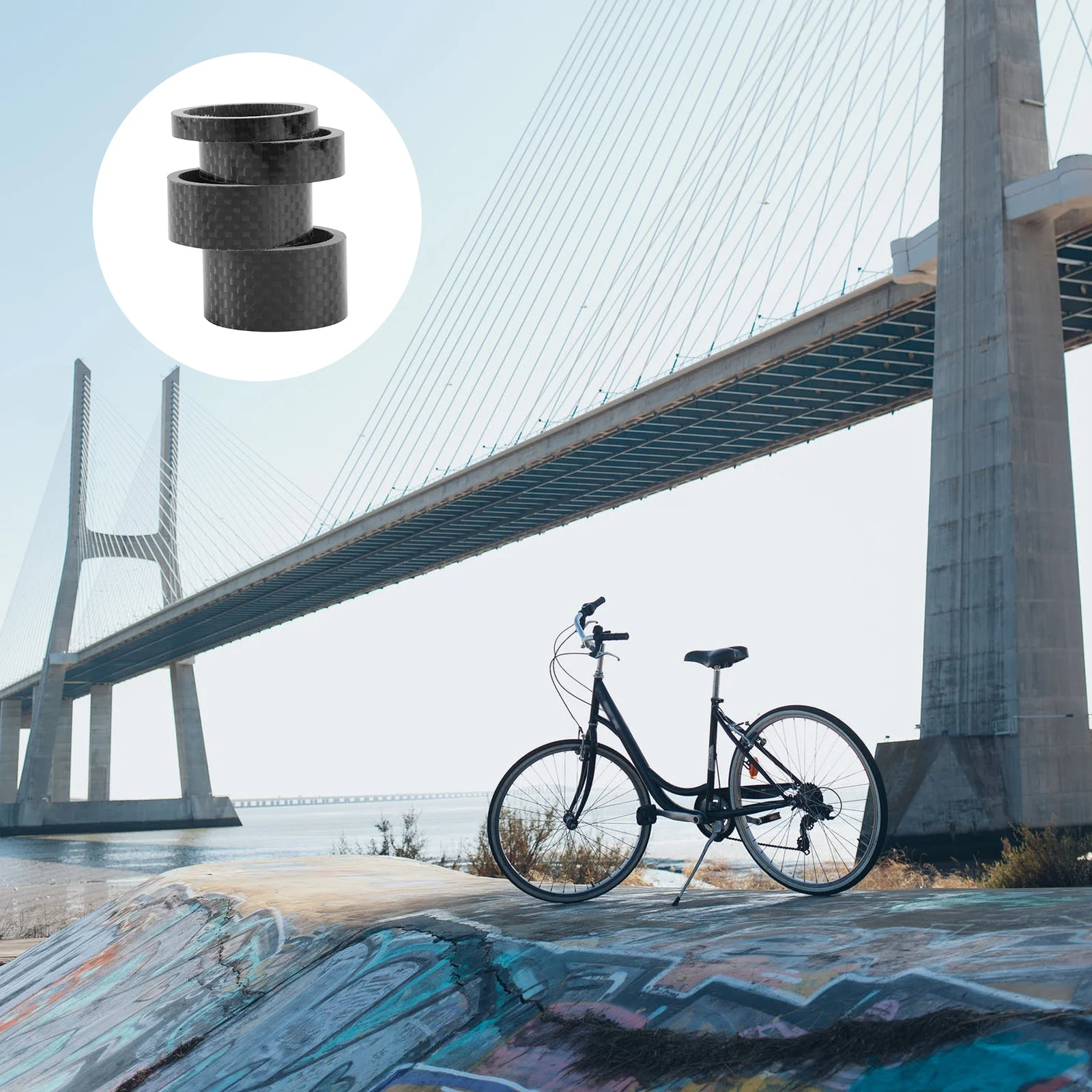 

4Pcs 5mm 10mm 15mm 20mm Carbon Fiber Bike Headset Spacers Black 286mm Oversize Forks and Stems Carbon Fiber Headset Spacers