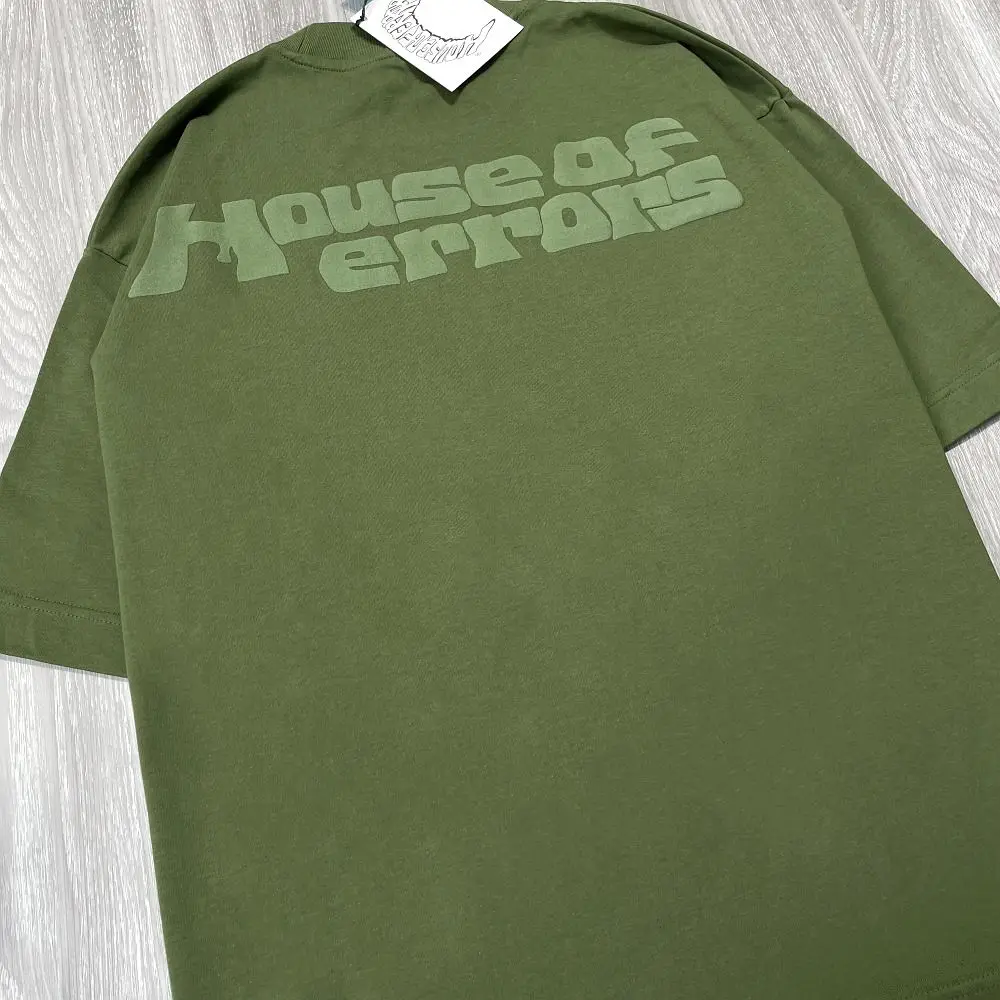 Green Eye Foam Puff Print HOUSE OF ERRORS T-Shirt For Men Women 1:1 Top Quality Retro Loose Short Sleeve Tees T Shirt Streetwear