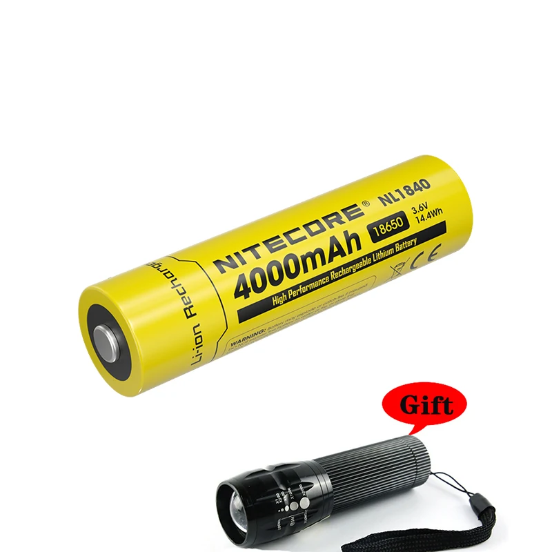 NITECORE NL1840 High-Performance Li-ion Rechargerable Battery 4000mAh 3.6V 14.4Wh Power By Flashlight With Free Flashlight