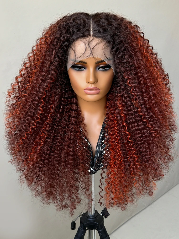 24 Inch Jerry Krul Synthetische Kant Pruiken Ombre Bordeaux Kinky Krullend Pruiken Voor Afro Vrouwelijke Zwarte Latisha Lace Front Pruiken voor Vrouw - afbeelding 2