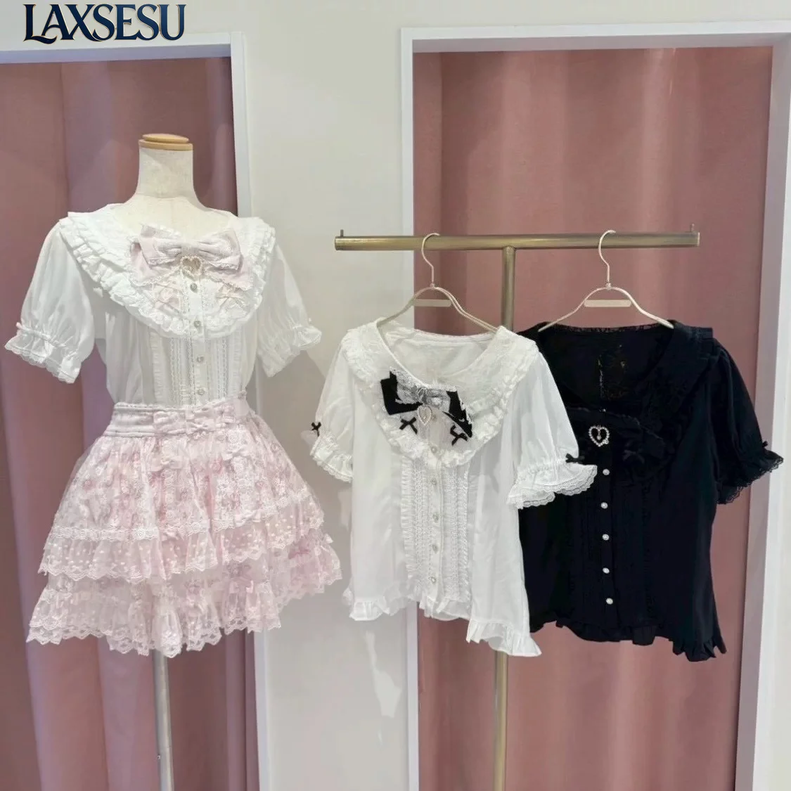 New Arrived Lolita Shirt Summer Women's Short-sleeved Blouse Japanese Women Blouse Lace Doll Collar Bow Girls Blusas Mujer