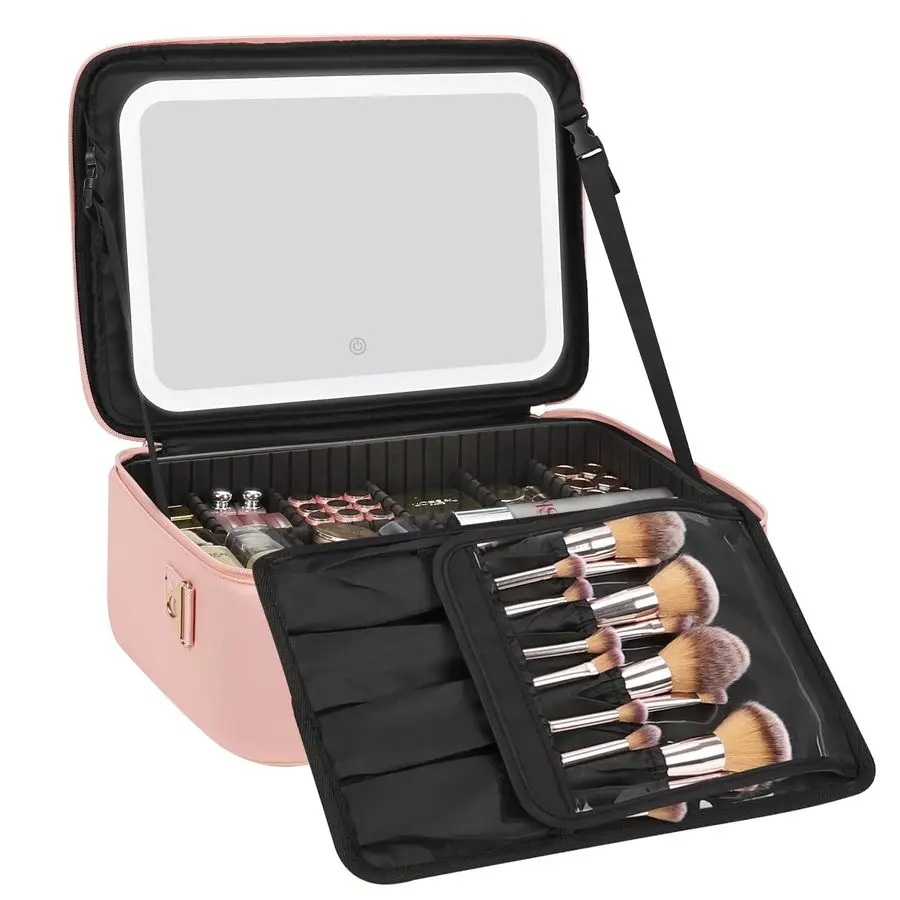 

Makeup Bag with LED Mirror, 16.2 inches Large Professional Makeup Case for Makeup Artists, Travel Portable Cosmetic Organizer S