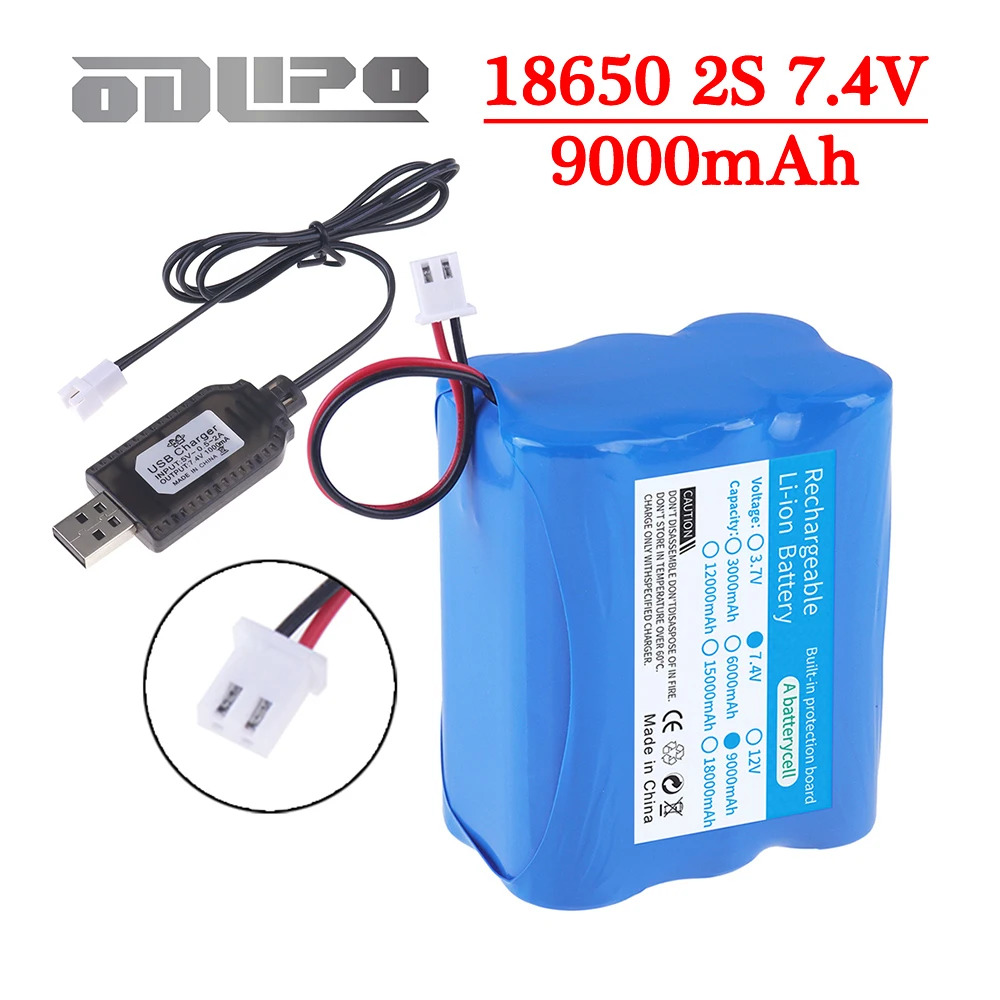 7.4V 9000mAh Rechargeable Lithium Battery For megaphone speaker Bluetooth Power Bank accessories RC Toys Parts 2S 18650 battery