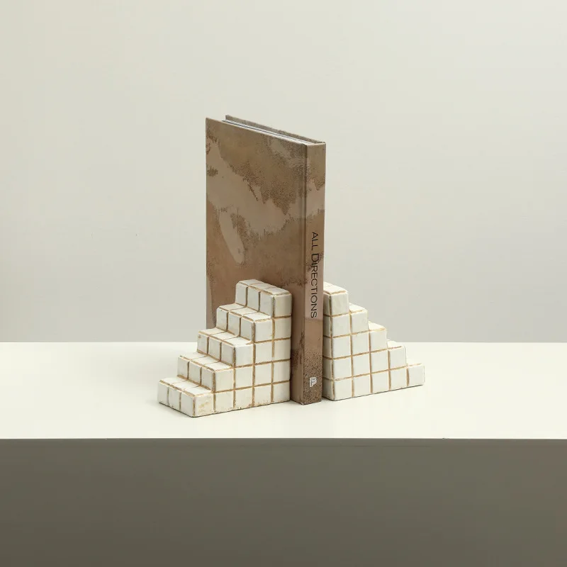 Modern wabi-sabi creative hand-painted geometric square book rely, home office bookcase desktop bookend ornament