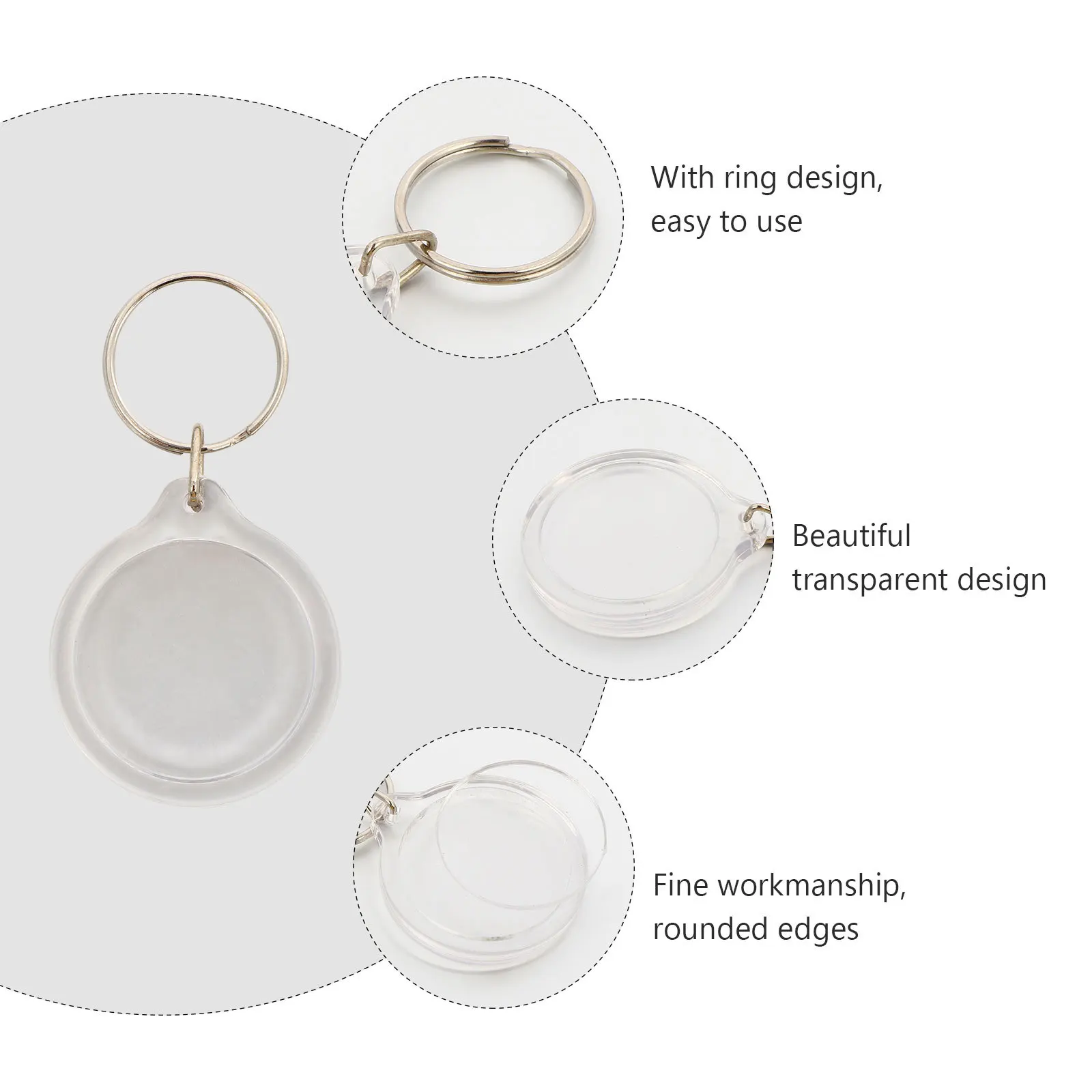 

50Pcs Picture Frame Keyring Smooth Safe Sturdy Acrylic Keychain Decorative Personalized Key Ring for Craft Projects Small Gift