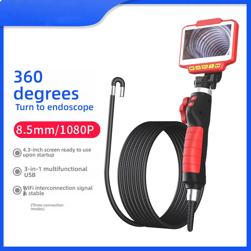High definition 360 degree turning endoscope with 4.3-inch screen and 8.5mm pipeline auto repair inspection camera