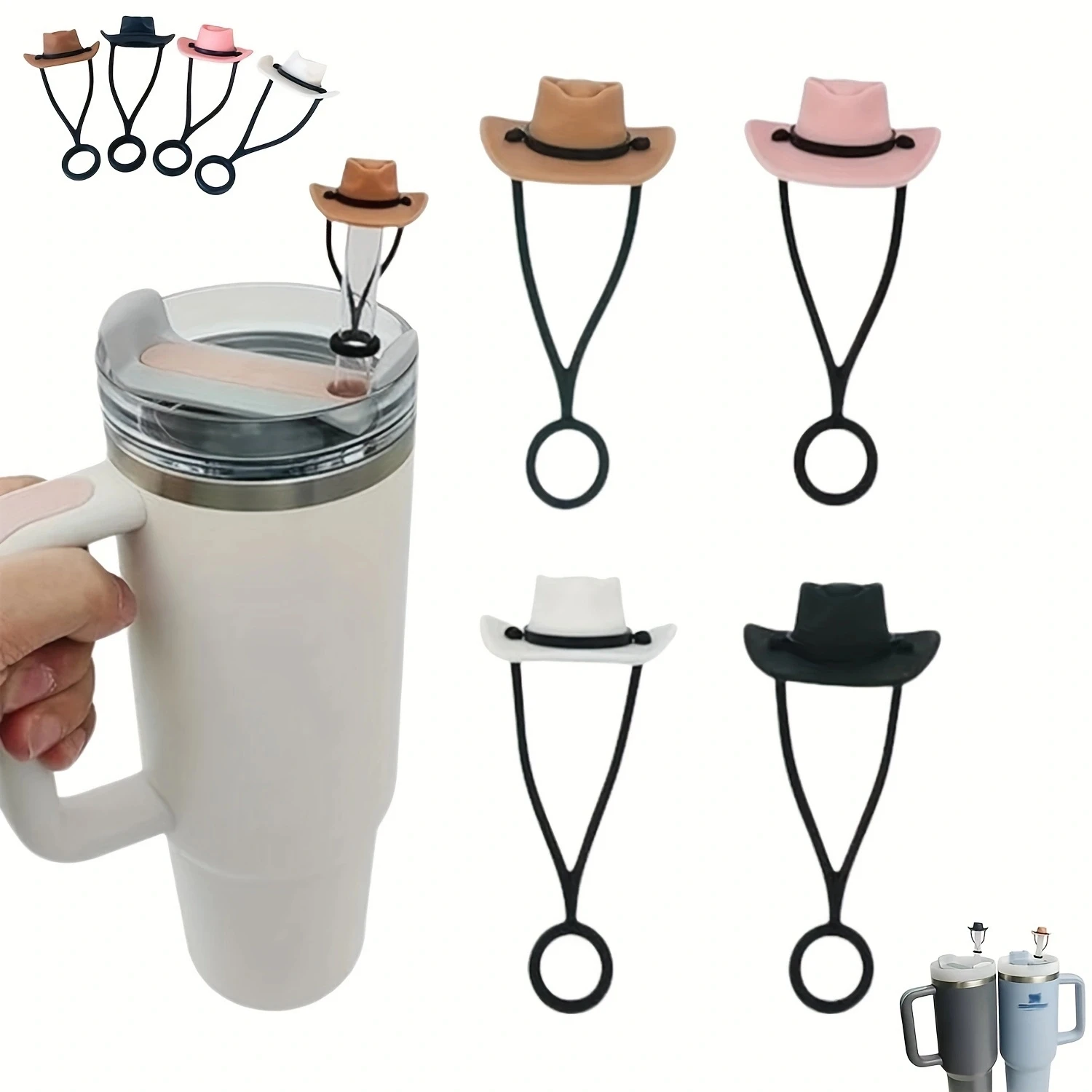 1-20PCS Silicone Cowboy Hat Straw Cap Cute Hat Shape Straw Topper Reusable Straw Tip Protector Cap Mug Accessory Gift Straw Cap