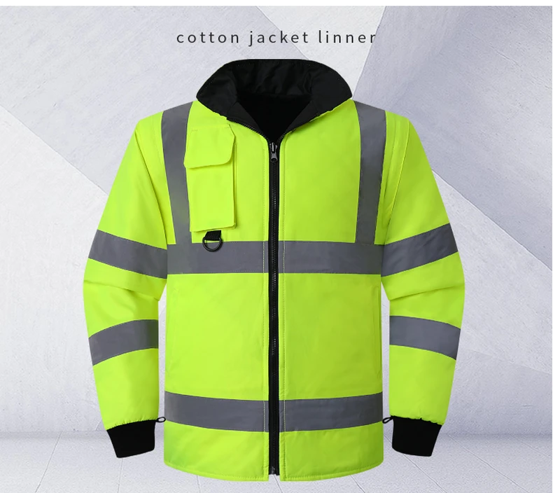 Safety Jacket Reflective Waterproof Windproof Coldproof Hi Vis 7 in 1 Parka Windbreaker Workwear with Detachable Cotton Linner