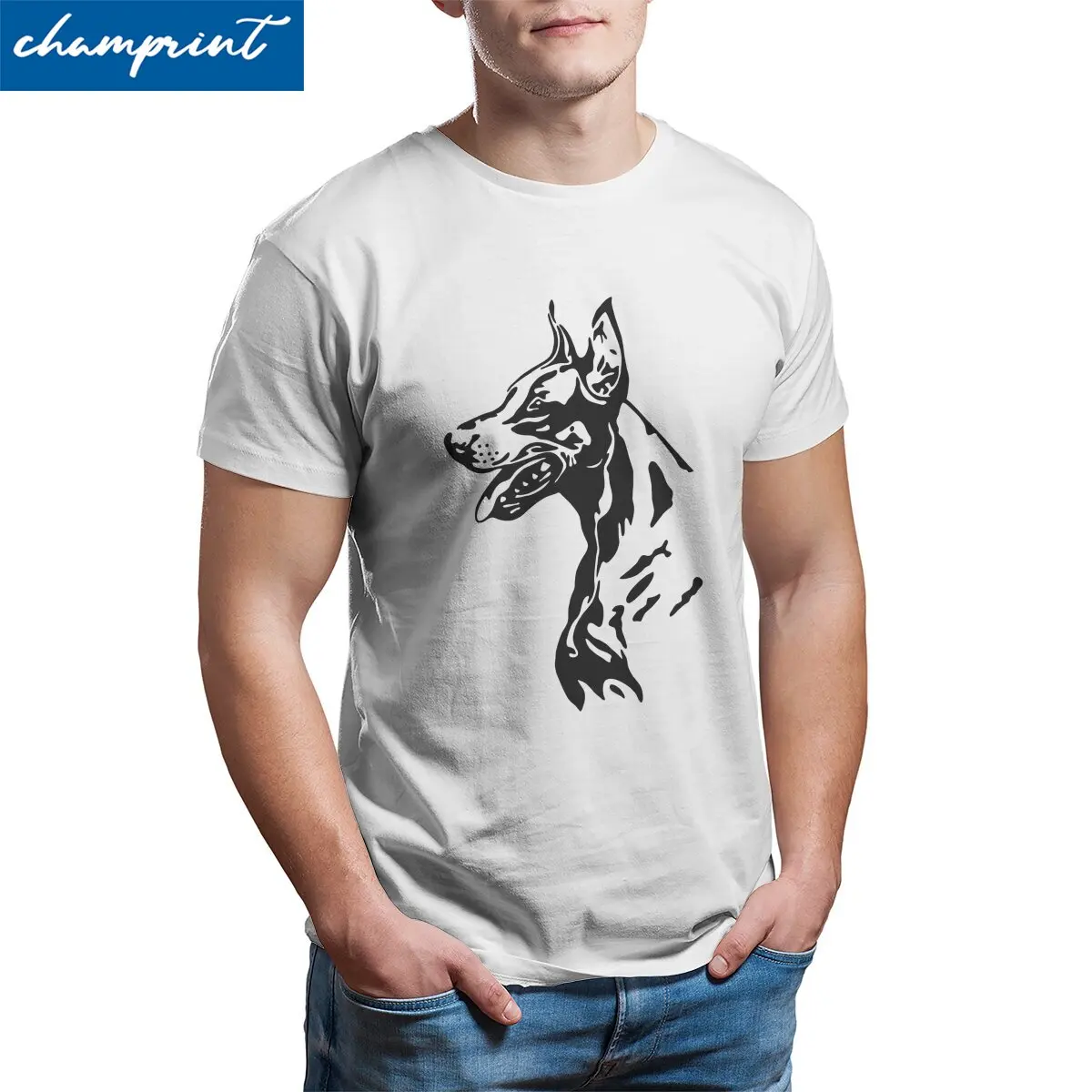 Men's Doberman Pinscher T Shirt Canine Portrait Cotton Clothes Vintage Short Sleeve Round Neck Tees 6XL T-Shirt