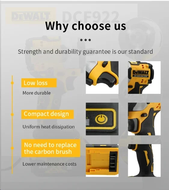 Dewalt DCF922 Wireless Impact Wrench Rechargeable High Torque 205Nm(Reverse) 1/2" 2500 PRM Universal 20V Battery Power Tools