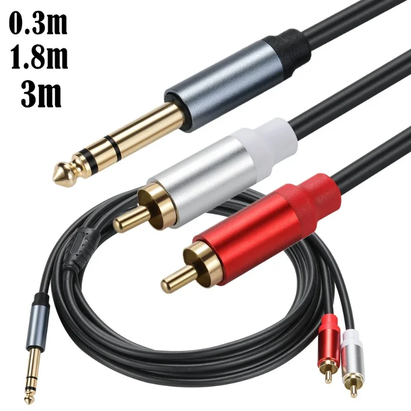 Metal shell Gold Plated Stereo TRS 6.35mm Male Double RCA Male Audio Cable Line Two 2RCA Male to TRS 6.35 Male Audio Cord Wire