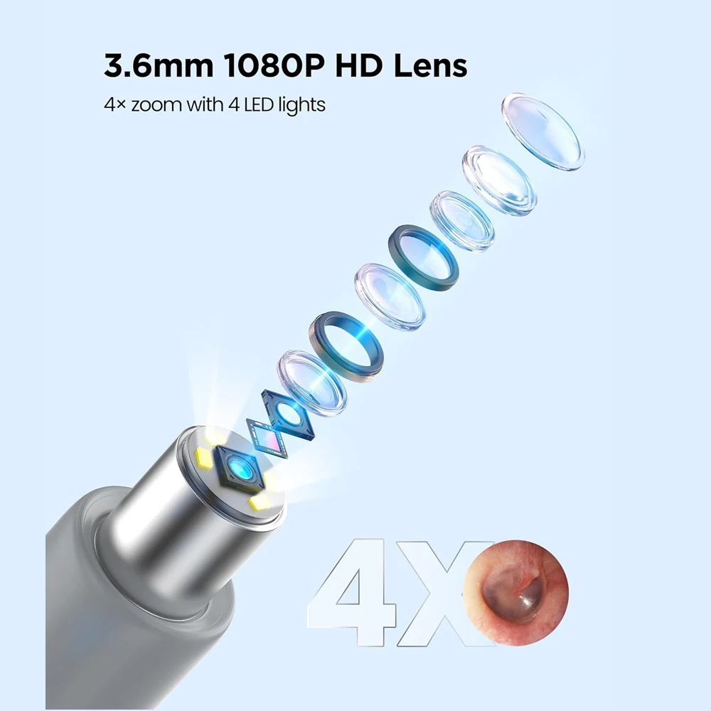 Visual Ear Camera With 3.2mm Lens 1080P High-Definition Earwax Cleaner Nasal Cleaner With 4 Lights Suitable For Family Members.