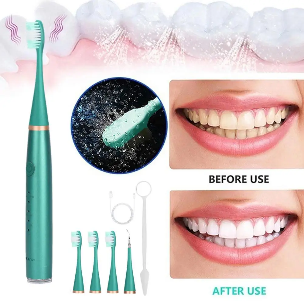 

Электрическая зубная щетка 6 в 1, ультразвуковая зубная щетка для быстрой чистки, зубная щетка с вибрацией от дыма, зубной налет для пятен, желтая зубная щетка O6e5