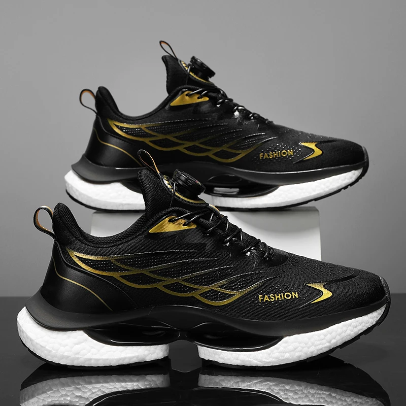 

Men Rotary Buckle Running Shoes Women Reflective Outdoor Jogging Sneakers Chunky Sports Anti-Slip Unisex Footwear