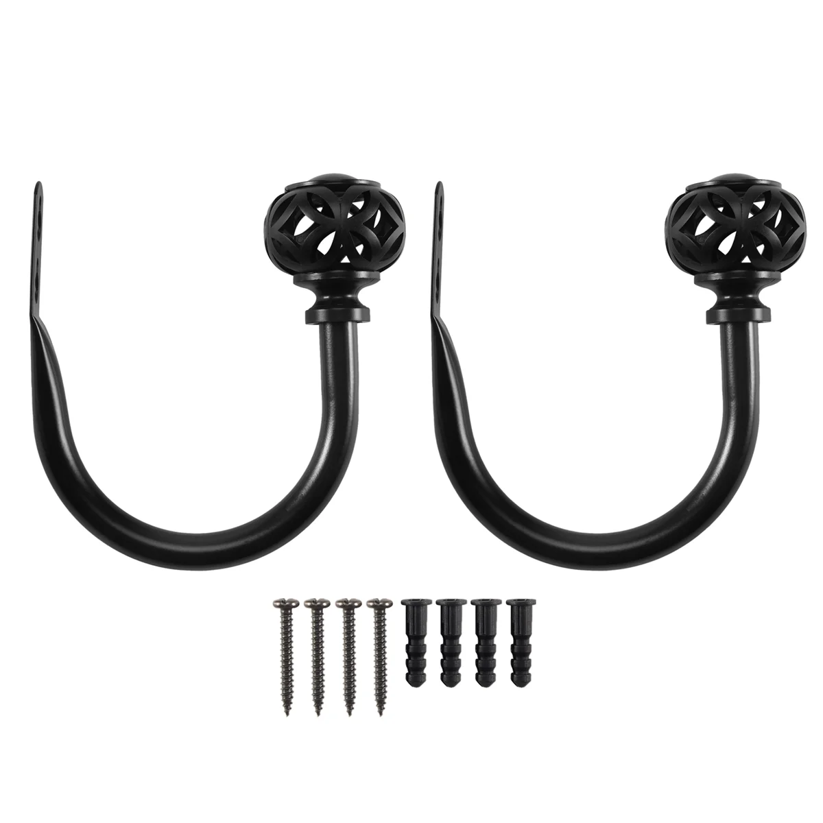 1 Pair of Metal Curtain Hooks - Retro Wall Mounted Curtain Hold Back Tiebacks Wall Hook Tassel Drapery Holder (Black)