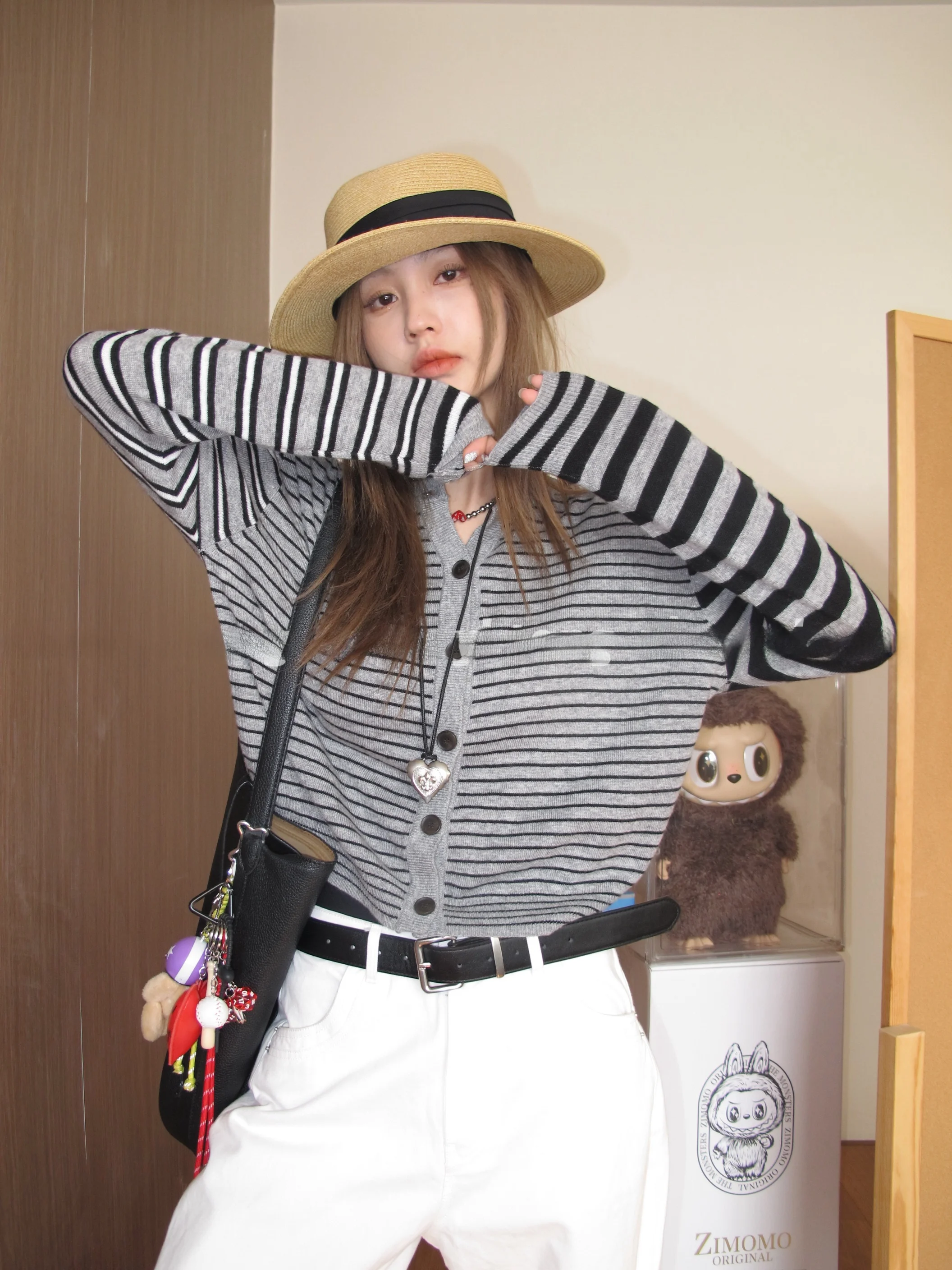 

Женский вязаный кардиган Mis Island с текстурой в полоску, длинными рукавами, новинка весеннего сезона, модный дизайн, цветной блок, трикотаж