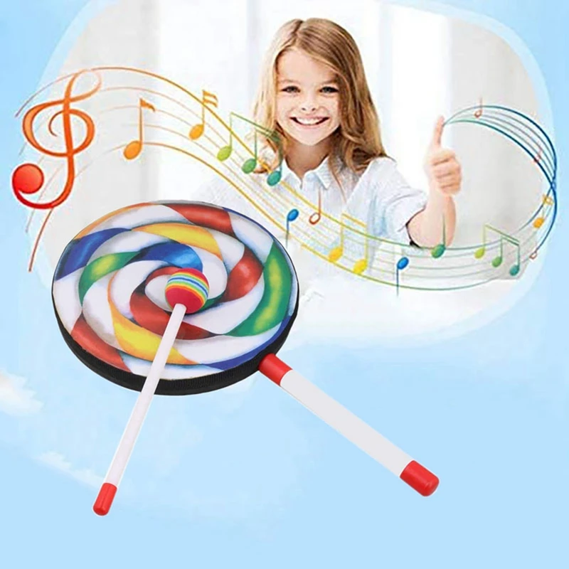 Best-15Pack 8Inch Lollipop Drum With Mallet Rainbow Color Music Rhythm Instruments Kids Baby Children Playing Toy