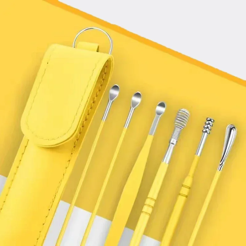 6Pcs Ear Cleaner Wax Removal Tool Kit Stainless Steel Reusable Ear Pick Set Health Care Cleaning Ear Kit for Adults Kids