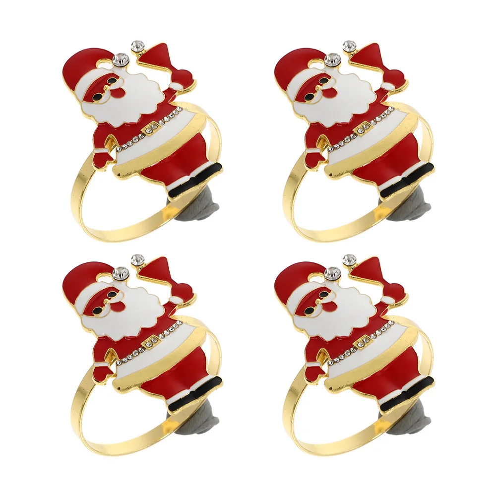 

4Pcs Santa Claus Design Napkin Rings Christmas Napkin Buckles Red Tableware Dining Table Accessories Xmas Party Decors