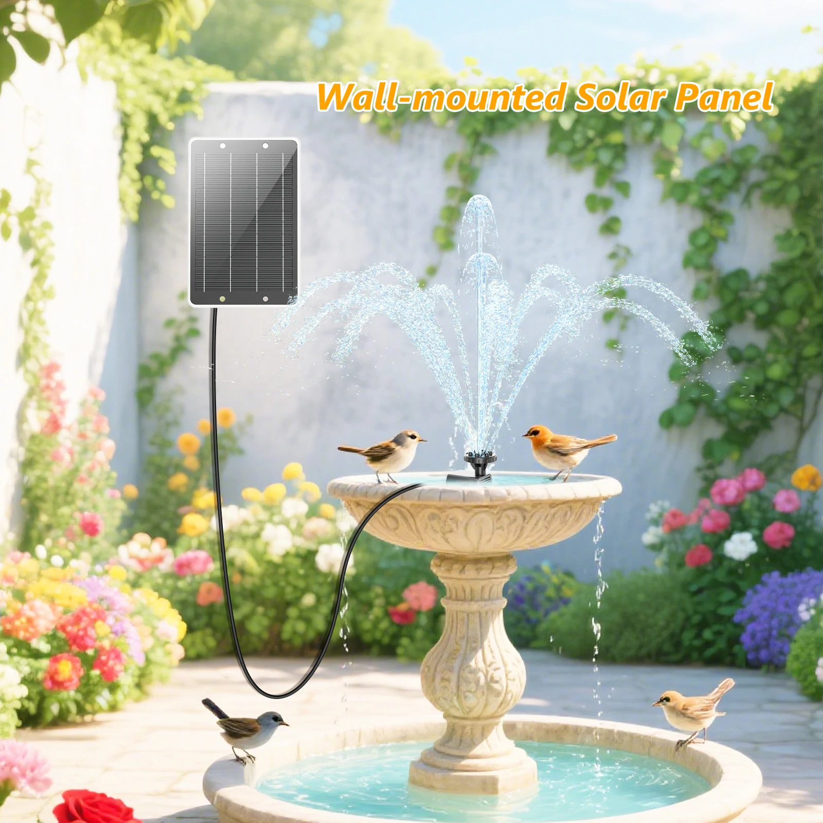 Outdoor Solar Water Fountain Pump Solar Panel Kit Multiple Spray Heads for Bird Bath Pond Garden Decoration