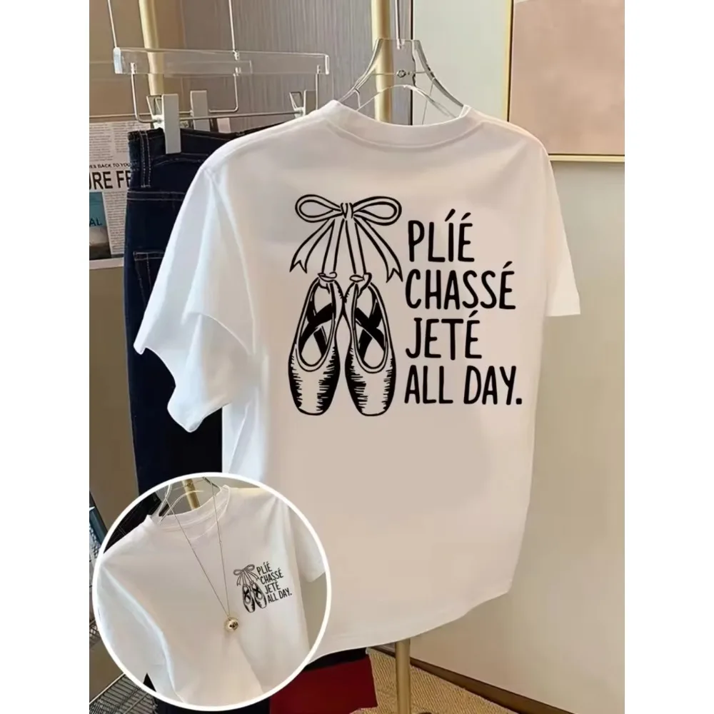 Ballet Shoes Ballet Terms Print Men's Women's Cottton T Shirt Crew Neck Casual Top for Summer Spring Male Clothing Ballet Lover
